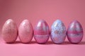 Happy Easter, colored eggs on pink background. Generative AI Royalty Free Stock Photo