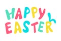 Happy easter colored lettering with rabbit ears.