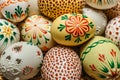 Happy Easter.Colorful hand painted decorated Easter eggs. Handmade Easter craft.Spring decoration background. DIY Royalty Free Stock Photo