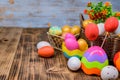 Happy Easter. Colorful painting eggs for celebrate in April. Preparing and painting for family celebrate Royalty Free Stock Photo