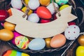 Happy Easter. Colorful painting eggs for celebrate in April. Preparing and painting for family celebrate Royalty Free Stock Photo