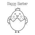 Happy Easter coloring page with cute chick ion eggshell