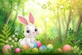 Happy easter Comic Art Eggs Graceful Basket. White rose mauve Bunny hyacinth. emblematic background wallpaper