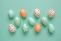 Happy easter composition area Eggs Glitter Basket. White easter bunny Bunny Sunrise service. Scene Composition background Royalty Free Stock Photo