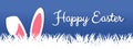 Happy Easter Concept Banner - Vector Illustration With Eggs, Grass And Bunny Ears - Isolated On Blue Background Royalty Free Stock Photo