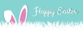 Happy Easter Concept Banner - Vector Illustration With Eggs, Grass And Bunny Ears - Isolated On Blue Background Royalty Free Stock Photo