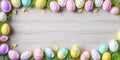 Happy Easter concept with easter eggs and spring flowers. Decorated easter eggs in grass with flowers. Easter background with copy Royalty Free Stock Photo