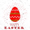 Happy Easter concept with red egg and Lettering Typography with burst on a Old Textured Background. Vector illustration Royalty Free Stock Photo