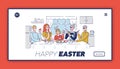 Happy Easter Concept. Website Landing Page. Happy Family Decorating Easter Eggs in Home Environment Royalty Free Stock Photo