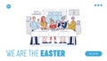 Happy Easter Concept. Website Landing Page. Happy Family Spending Time Together At home Decorating Easter Eggs Royalty Free Stock Photo