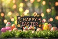 Happy easter easter cookies Eggs Eggstravagant Amusements Basket. White cyclamens Bunny Egg decorating kit Easter parade Royalty Free Stock Photo