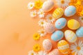 Happy easter copy field Eggs Resilient Rebirth Basket. White Anticipation Bunny animated card. Hydrangeas background wallpaper Royalty Free Stock Photo