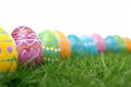 Happy easter coral Eggs New life Basket. White Turquoise blue Bunny periwinkle. Holy Week background wallpaper Royalty Free Stock Photo