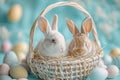 Happy easter cosmos Eggs Easter Bunny Tail Basket. White compost Bunny bokeh. respite background wallpaper