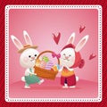 happy easter couple bunny basket egg celebration