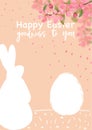 Happy Easter Cover with egg, rabbit and realistic cherry blossom