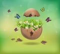 Happy Easter Cracked egg and chamomile flowers illustrations Royalty Free Stock Photo