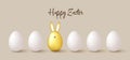 Happy Easter cute background with white eggs and golden egg with bunny ears Royalty Free Stock Photo
