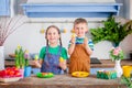 Happy easter. Cute brother and sister, funny kids boy and girl are preparing for the holiday Royalty Free Stock Photo