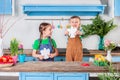 Happy easter. Cute brother and sister, funny kids boy and girl are preparing for the holiday Royalty Free Stock Photo