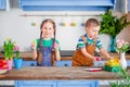 Happy easter. Cute brother and sister, funny kids boy and girl are preparing for the holiday Royalty Free Stock Photo