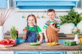 Happy easter. Cute brother and sister, funny kids boy and girl are preparing for the holiday. Royalty Free Stock Photo