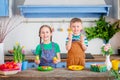 Happy easter. Cute brother and sister, funny kids boy and girl are preparing for the holiday. Royalty Free Stock Photo