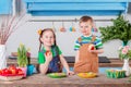 Happy easter. Cute brother and sister, funny kids boy and girl are preparing for the holiday. Royalty Free Stock Photo