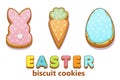 Happy Easter with cute bunnies and egg biscuit cookies