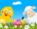 Happy Easter with Cute Chick and Lamb Royalty Free Stock Photo