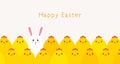 Happy Easter. Cute chickens and Bunny. Vector