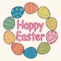 Happy Easter. Cute inscription in a wreath of easter eggs