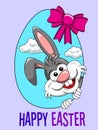 Happy Easter Cute rabbit bunny peek a boo from egg shape banner