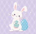 Happy easter cute rabbit holds egg decoration celebration Royalty Free Stock Photo