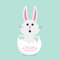 Happy Easter. Cuteunny rabbit and egg shell. Flat design.