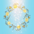 Happy Easter 3d illustration light blue background with golden egg frame Royalty Free Stock Photo