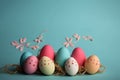 Happy Easter Day background and backdrop, cute bunny rabbit, ornament, and colorful egg, copy space greeting and backdrop, banner