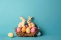 Happy Easter Day background and backdrop, cute bunny rabbit, ornament, and colorful egg, copy space greeting and backdrop, banner