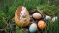 Happy Easter Day background and backdrop, cute bunny rabbit, ornament, and colorful egg, copy space greeting and backdrop, banner