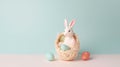 Happy Easter Day background and backdrop, cute bunny rabbit, ornament, and colorful egg, copy space greeting and backdrop, banner