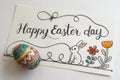 Happy Easter day banner by calligraphy lettering continuous single line and couple easter bunny egg - generated by ai copia Royalty Free Stock Photo