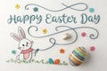 Happy Easter day banner by lettering continuous single line and couple easter bunny egg - generated by ai copia Royalty Free Stock Photo