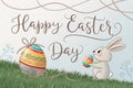 Happy Easter day banner by lettering continuous single line and couple easter bunny egg - generated by ai copia Royalty Free Stock Photo