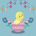 Happy easter day card with cute chicken and egg Royalty Free Stock Photo