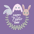 Happy easter day card with heads rabbits