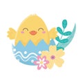 Happy easter day, chicken eggshell flowers leaves decoration card