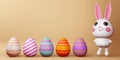 Happy easter day, cute bunny with colorful egg, 3d rendering