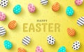 Happy easter day greeting card background. combined 3d eegs and paper cut text. Colorful greeting card.