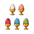 Happy easter day greeting with egg holder. Easter eggs in egg-cup set. Vector illustration. Royalty Free Stock Photo