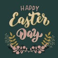 Happy Easter day lettering invitation. Handwritten text font design. Greeting spring easter holiday card. Poster, wreath, package
